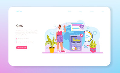 CMS web banner or landing page. Content management system