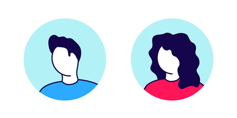 Modern stylized illustration of male and female avatar. Avatar icon set. No face avatar.