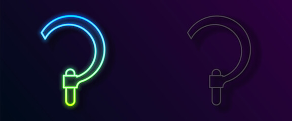 Naklejka premium Glowing neon line Sickle icon isolated on black background. Reaping hook sign. Vector