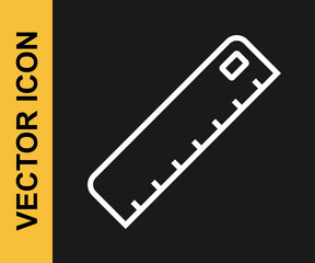 Fototapeta premium White line Ruler icon isolated on black background. Straightedge symbol. Vector