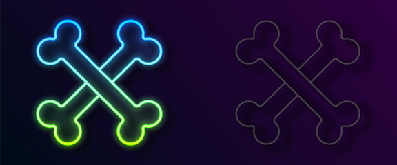 Glowing neon line Crossed bones icon isolated on black background. Pets food symbol. Happy Halloween party. Vector