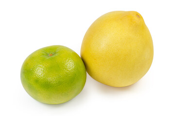 Whole oroblanco and pomelo fruits on a white background