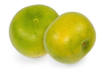 Two whole oroblanco on a white background