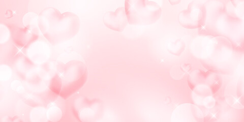 Fototapeta premium Happy Valentine's Day Vector background design with blurred hearts with beautiful bokeh lights.