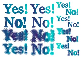 Set with yes and no words for gifts and cards and kids and posters and postcard and magazines and stickers and text