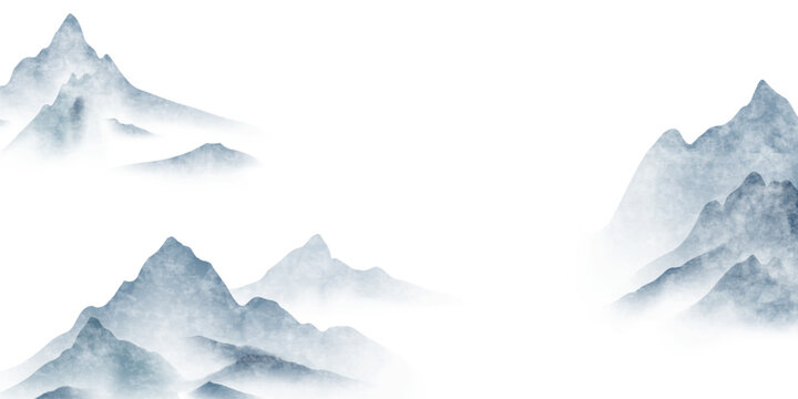 Vector illustration of a Chinese ink landscape painting on beautiful vintage paper in a modern design.