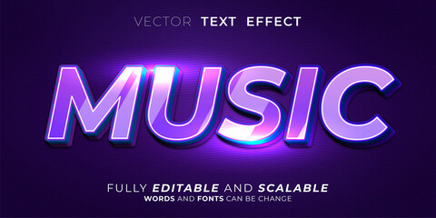 Editable text effect Music on neon style illustrations