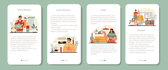 Interior designer mobile application banner set. Decorator planning
