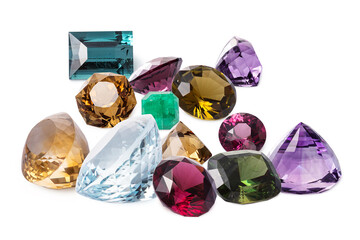 Placer of different dazzling jewels. Perfect luxury gems - 481133793