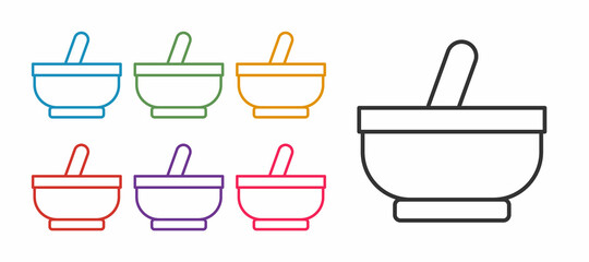 Set line Mortar and pestle icon isolated on white background. Set icons colorful. Vector