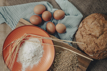 Fresh sourdough bread. Raw material for the production of fresh and homemade sliced bread.