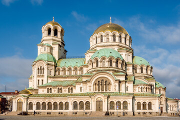 Side facade of Alexander Nevsky Cathedral in Sofia, Bulgaria.