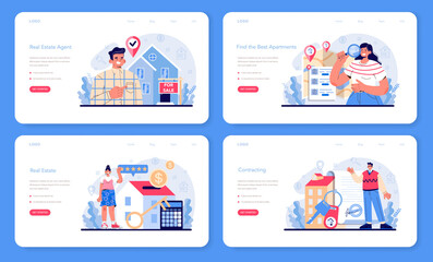 Real estate agent web banner or landing page set. Realtor assistance