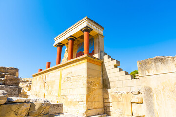 Top view of ruins of Knossos Palace in Crete, Heraklion, Greece