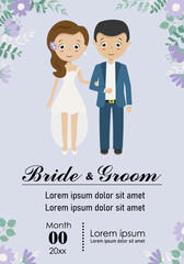 Wedding invitation template. Groom and bride arm in arm. isolated vector