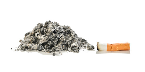 Stop written by ashes isolated on white background