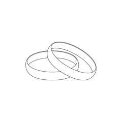Wedding rings contour black, vector illustration on an isolated white background.
