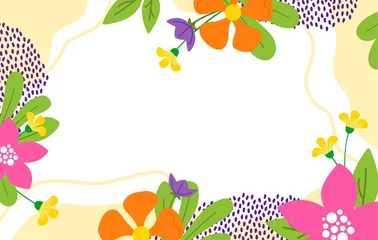 Behang Spring background with flowers. A frame of colors and spots. © valjara