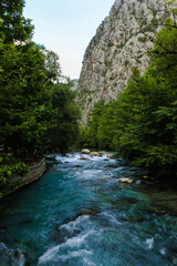 Small river in Yazilikanyon valley one morning in summer season, Isparta, Turkey