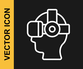 White line Virtual reality glasses icon isolated on black background. Stereoscopic 3d vr mask. Optical head mounted display. Vector