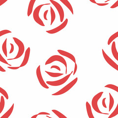 Obraz premium Seamless pattern with red roses on white background. Elegant stylish vector design. Handdrawn doodle element.
