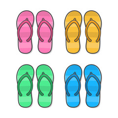 Flip Flops Vector Icon Illustration. Colored Summer Slippers. Summer Footwear