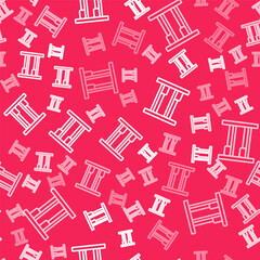 White line Bunk bed icon isolated seamless pattern on red background. Vector