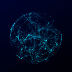 Sphere made up of points and lines. Network connection structure. Big data visualization. 3D rendering.