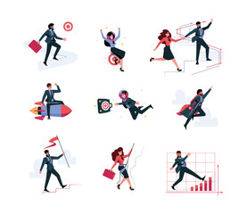 Fototapeta na wymiar Business team. Success career managers together moving to business targets stairway to goals garish vector business illustrations in flat style