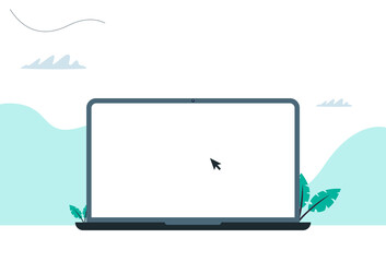 Searching the internet on screen laptop computer. Vector illustration
