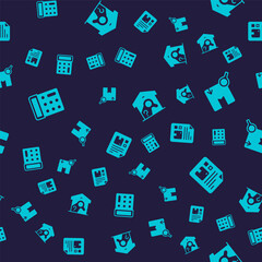 Set Calculator, Search package, Warehouse check and Waybill on seamless pattern. Vector