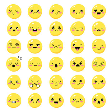 Smiles collection. Cute emoticons human faces emotions angry happy sad holiday smile recent vector round cartoon balls recent vector templates set isolated