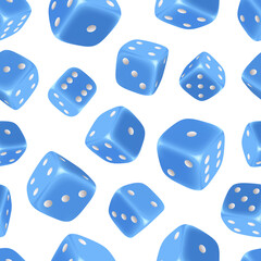 Gaming dice pattern. Casino design geometrical pattern with pictures of 3d cubes symbols of lucky players for gambling decent vector seamless background