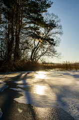 Abstract photo of sunlight reflecting off ice in winter