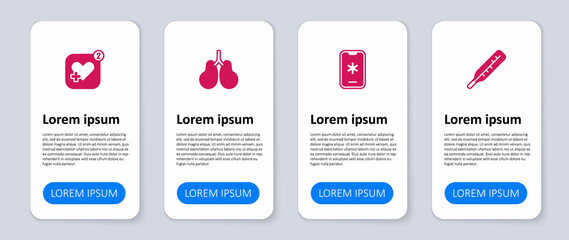 Set Medical thermometer, Emergency call 911, Lungs and Mobile with heart rate. Business infographic template. Vector