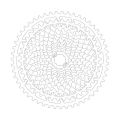 Vector line MTB cassette with 12 sprockets. Isolated on white background.