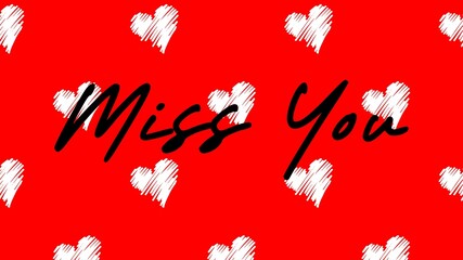 Miss you typography greeting card with heart shaped seamless background, love related item, valentine's day card, love declaration, printables