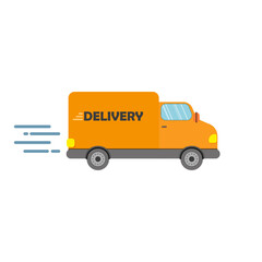 Express delivery truck is carrying parcels on points. Concept online map, tracking, service. Vector illustration.