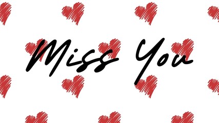 Miss you typography greeting card with heart shaped seamless background, love related item, valentine's day card, love declaration, printables