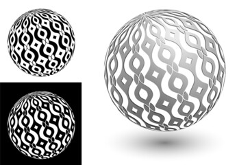 decorative sphere with lines and rhombus ornament. Design element for banner decoration. Easy to edit color. Isolated black and white vector