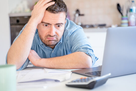 Worried broke man about money problem and home finances