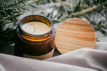 candle on a gray background close-up