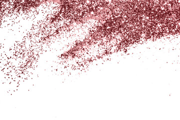 Fototapeta na wymiar Pink glitter sparkles on white background