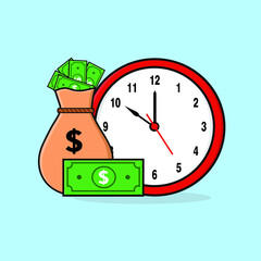 Obraz premium time is money concept flat vector logo design illustration icon