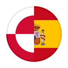 Obraz premium round icon with greenland and spain flags. vector illustration isolated on white background