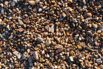 Small stone texture for background. Smooth round pebbles texture background. 