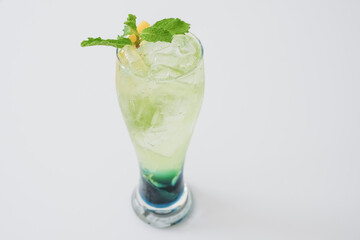 ฺBlue paradise Italian soda on white background.