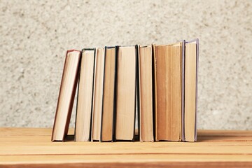 A flat bookshelf with books on the wall background