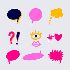 Set of bright comic speech bubbles for stickers