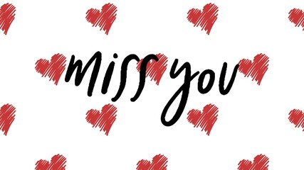 Miss you typography greeting card with heart shaped seamless background, love related item, valentine's day card, love declaration, printables